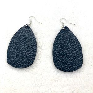 Handmade Black faux leather earrings teardrop